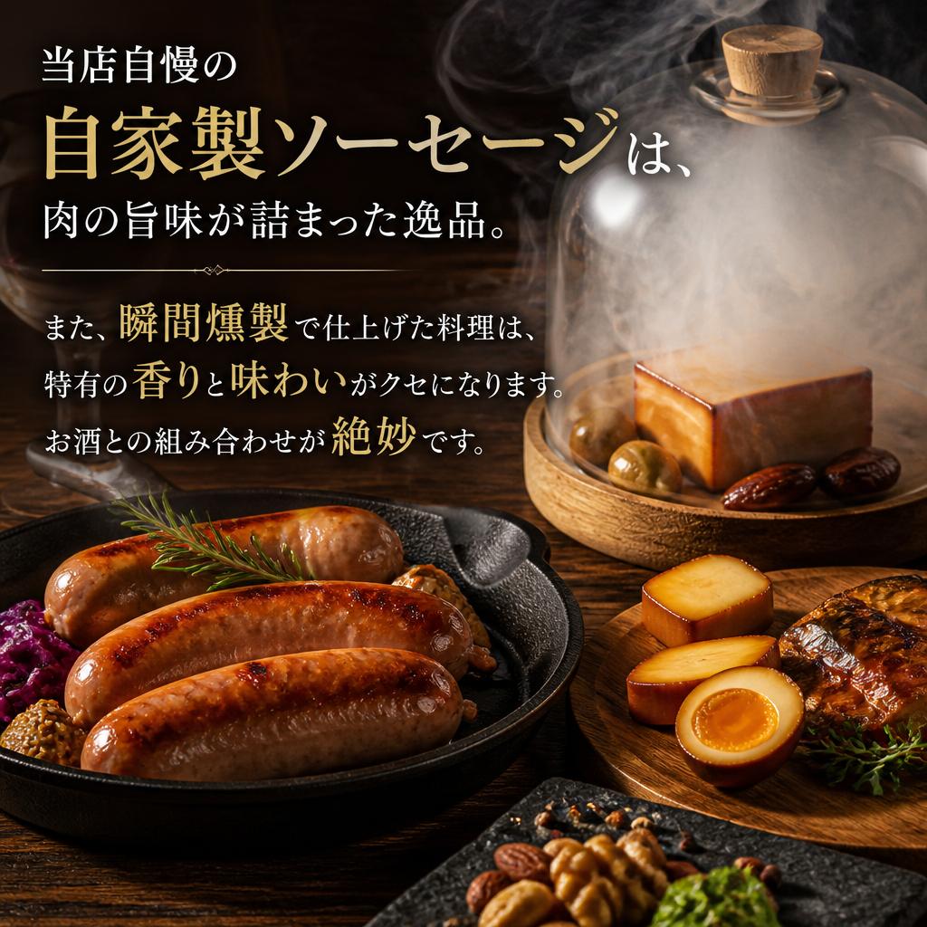 自家製ソーセージや燻製料理